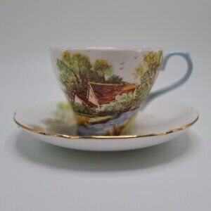 Shelley Bone China Teacup Saucer Old Mill England Vintage